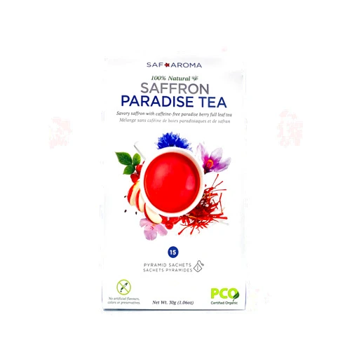 Safaroma Saffron Paradise Tea - Caffeine-Free Containing Premium Red Saffron Threads & Hibiscus - Exotic Fruit Gourmet Blend Saffron Eco-Conscious Tea Sachets