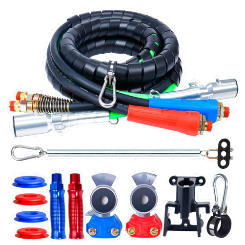 CheeMuii Semi Truck Air Lines Kit 12 FT 3 in 1 ABS Electric Power Line Air Hoses with Gladhands, Handles, Holder and Tender Spring Kit for Semi Truck Trailer Tractor
