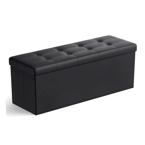 SONGMICS MAZIE Collection - 43 Inches Folding Storage Ottoman Bench, Ottoman with Storage, Foot Rest Stool, Load 660 lb, for Living Room, Synthetic Leather, Black ULSF701