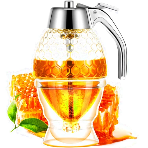 Boao Acrylic Honey Dispenser with Stand Comb Shaped Honey Pot, No Drip Syrup and Sugar Jar Pot with High Capacity Pourer Dispenser