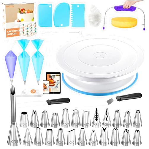 Kootek 96PCs Cake Decorating Kits, Baking Supplies Tools with Cake Stand Turntable, Piping Bags and Tips, Cake Leveler, Frosting Icing Spatulas & More Accessories for Cake Cupcake Decorations