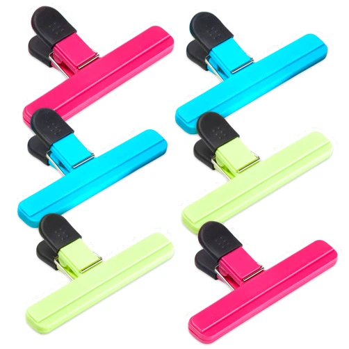 Ninth Five 6 Pack Chip Bag Clips, 6 Inch Large Size Assorted Colors Foods Snacks Bag Paper Clips, Plastic Heavy Duty Seal Grips