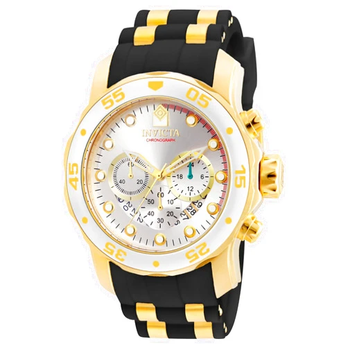 Invicta Men's 6985 Pro Diver Collection Chronograph Silver Dial Black Polyurethane Watch