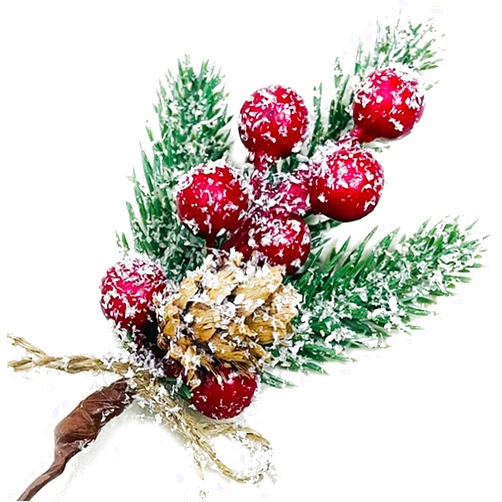 MEMOVAN Christmas Berries Red Stems Evergreen Pine Branches 8pcs Christmas Picks Spray Artificial Pine Cones Holly Stem Craft Winter Holiday Floral Picks for Decoration DIY Xmas Garland Wreath Ornaments