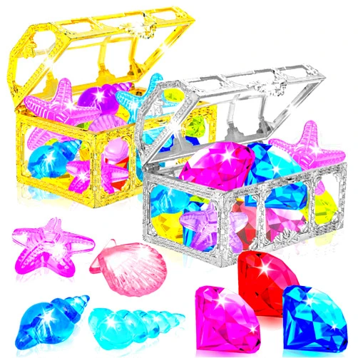 MGparty 24pcs Diving Gem Pool Toys Colorful Diamonds Set with Treasures Pirate Box Summer Toy Underwater Swimming Toys for Boys and Girls Pool Games Water Toys