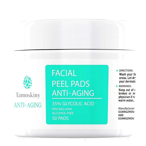 Tamoskiny 35% Glycolic Acid Pads for Face & Body, Exfoliating Facial Peel, AHA Resurfacing Pads with Vitamins B5, C & E, Green Tea, Glycolic Acid Peel Pads for Dark Spots Acne Fine Lines & Wrinkles 50 Pads