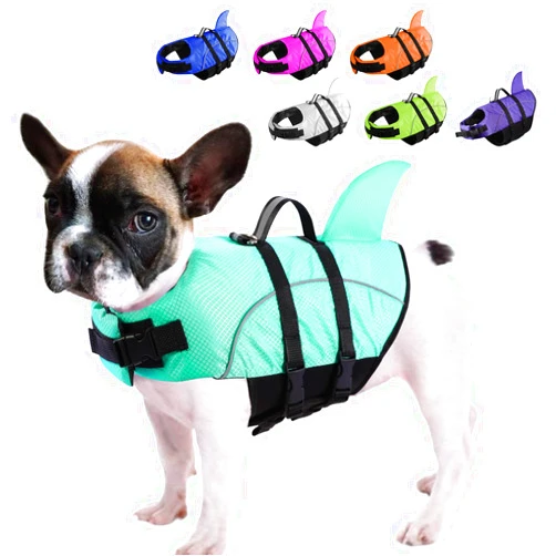 Queenmore Small Dog Shark Life Jacket,Dog Life Vest for Swimming Boating Kayaking,High Buoyancy Puppy Dog Life Preserver,Reflective Light Dog Lifesaver with Strong Rescue Handle (Light Blue,XS)