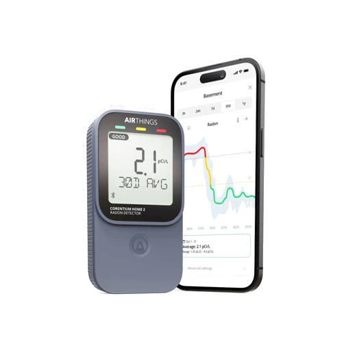 Airthings 325 Corentium Home 2 Smart Digital Radon Detector - Portable and Easy-to-use Radon Testing with Bluetooth connectivity and Humidity & Temperature Sensors