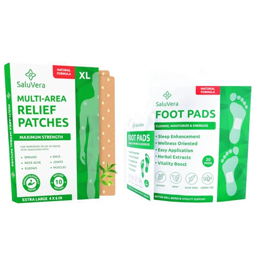 SaluVera Foot Pads & Large Back Relief Patches Bundle - Natural Relaxation, Enhanced Sleep & Discomfort Relief with Ginger, Bamboo, Vinegar, Wormwood, Menthol, & Capsicum