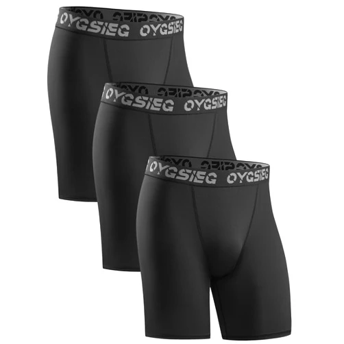 OYGSieg 3 Pack Compression Shorts Men Spandex Athletic Underwear Performance Boxer Briefs Workout Baselayer