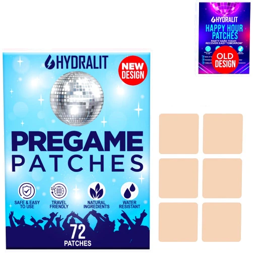 Hydralit Happy Hour Hangover Patches Party Aid Hydration Drinking Relief Alcohol Recovery Patch Long-Lasting Natural Formula Better Mornings After Night Out Wake Up Refreshed Pregame 72 Pack