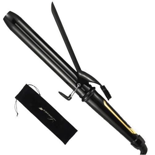 LANVIER 1.25 Inch Curling Iron, Extra Long Barrel 1 1/4 Inch Curling Iron for Long Hair up to 450F, Worldwide Dual Voltage Hair Curler for Traveling, Hair Waving Style Tool Black