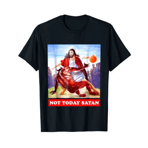 Not Today Satan Jesus Funny Vintage Jesus vs Satan Basketball - Not Today Satan T-Shirt