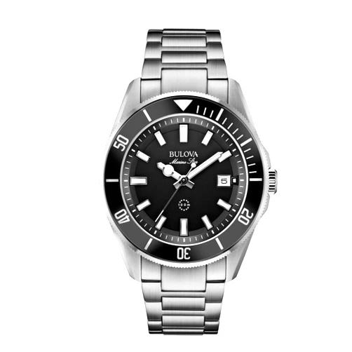 Bulova Men's Marine Star 'Series B' Stainless Steel 3-Hand Calendar Quartz Watch, Black Dial Style: 98B203