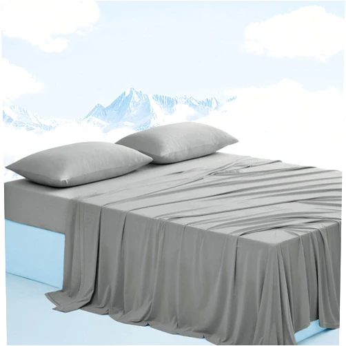 Wake In Cloud - Cooling Sheets, 4 Piece Fitted Flat Bed Sheet Set, Jersey Knit Bedding for Hot Sleeper, Deep Pocket Up to 16