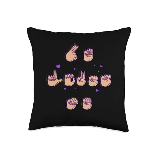ASL Sign Language Design For Lovely Deaf People He Loves ASL American Sign Language Throw Pillow, 16x16, Multicolor