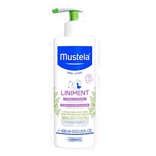 Mustela Liniment - No-Rinse Baby Cleanser for Diaper Change - with Extra Virgin Olive Oil - Fragrance-Free - 13.52 fl. Oz