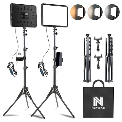 NiceVeedi 2-Pack LED Video Light Kit, NiceVeedi Studio Light, 2800-6500K Dimmable Photography Lighting Kit with Tripod Stand&Phone Holder, 73