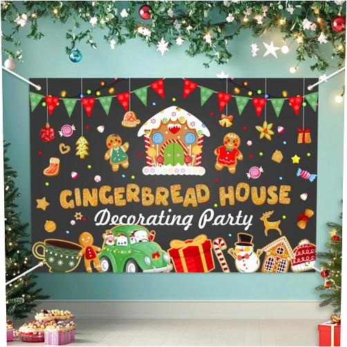 BECKTEN Gingerbread House Decorating Party Backdrop Banner Gingerbread Man Theme Decor for Boys Girls Birthday Holiday Candyland Party Decorations Photo Studio Props Supplies 72x43in-BECKTEN