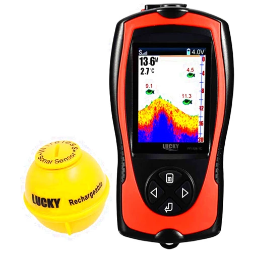 LUCKY Portable Fish Finder Transducer Sonar Sensor 147 Feet Water Depth Finder LCD Screen Echo Sounder Fishfinder with Fish Attractive Lamp for Ice Fishing Sea Fishing