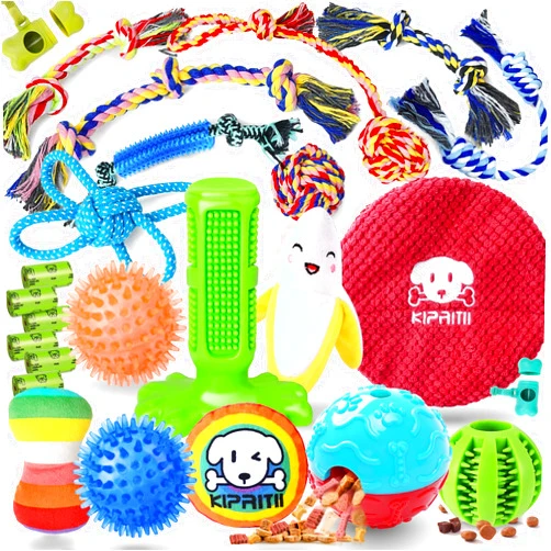 KIPRITII 25 Pack Various Puppy Dog Toys for Teething, Entertainment & Interaction, Puppy Chew Toys Pack with Rope Toys, Treat Balls and Dog Squeaky Toys for Puppy & Small Dogs