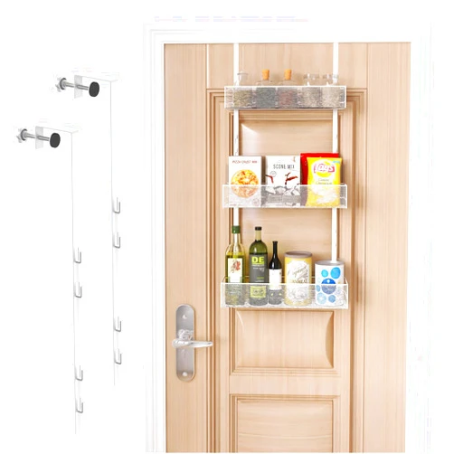 Three Capreolus Over the Door Pantry Organizer - 3-Tier Mesh Basket Hanging & Wall Mounted Pantry Door Organizer, Over the Door Spice Rack with Adjustable Hooks for Kitchen, Bathroom, Bedroom, Storage Room (White)