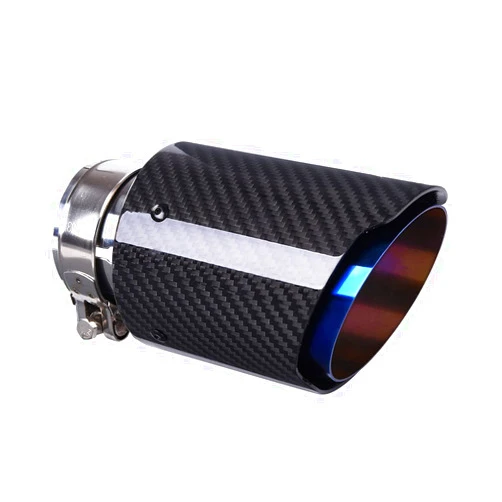 CARMON Real Twill Carbon Fiber Exhaust Pipe Muffler Tips with Blue Burnt 304 Stainless Steel (inlet ID 2.5“, outlet OD 4”)
