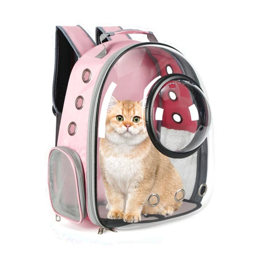 DAVEMED Breathable Cat Backpack Carrier,Bubble Backpack for Puppy Kitten Small Animals,Transparent Pet Bag Carrier for Hiking,Travelling,Camping,Outdoors,Pink