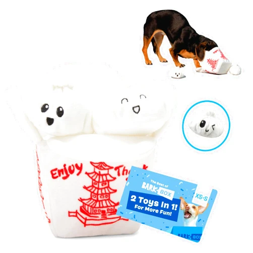 Barkbox 2 in 1 Interactive Plush Dog Toy - Rip and Reveal Toy for Dogs and Puppies - Stimulating Squeaky Pet Toys | Andi's Dumplings (Small)