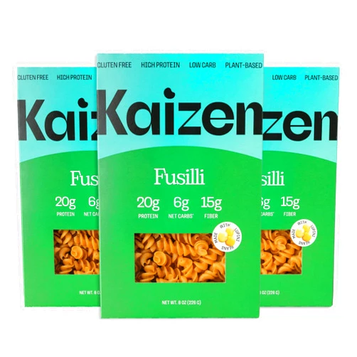 Kaizen Food Company Kaizen Low Carb Keto Pasta Fusilli - High Protein (20g), Gluten-Free, Keto-Friendly (6g Net), Plant-Based Lupini Noodles made w/High Fiber Lupin Flour - 8 ounces (Pack of 3)