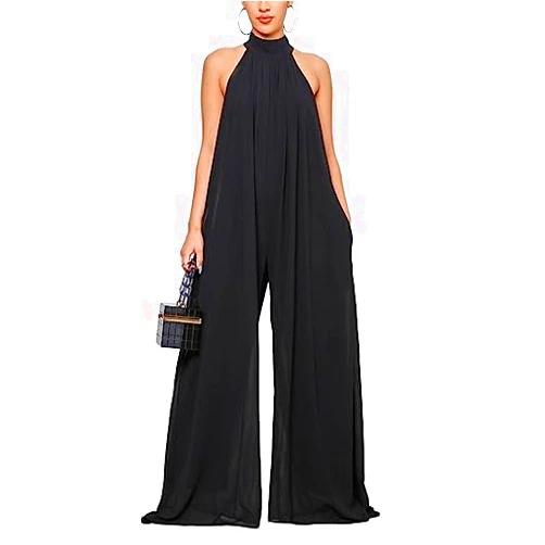 Vannida Women's European American Solid Color Linen Loose Sleeveless Stretch Jumpsuit