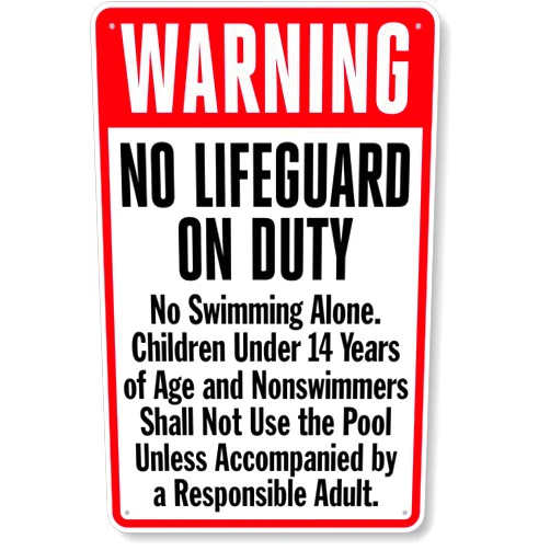 Qaiuoze Indiana Pool Sign: Warning - No Lifeguard On Duty Man Cave Garage Shop Bar Restaurant Home Decor Metal Sign, 12