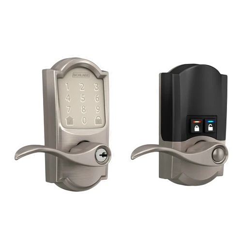 Schlage FE789WB CAM 619 Acc Encode WiFi Accent Lever Smart Lock, Keyless Entry Touchscreen Door Lock with Camelot Trim, Satin Nickel