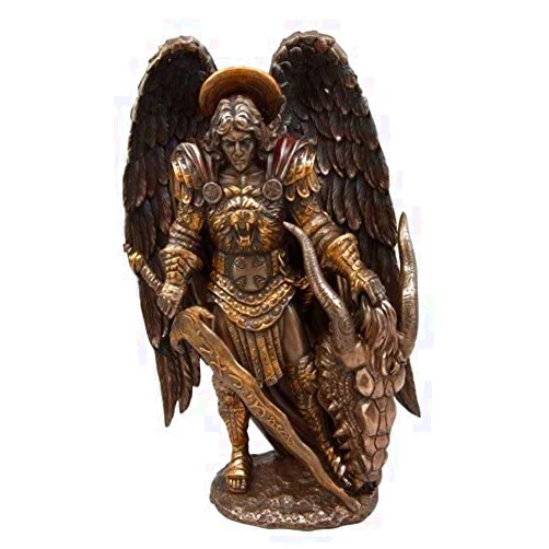 Ebros Gift Catholic Church Saint Archangel Warrior Michael Holding Decapitated Satan Dragon Head The Beast Decorative Figurine 10.75