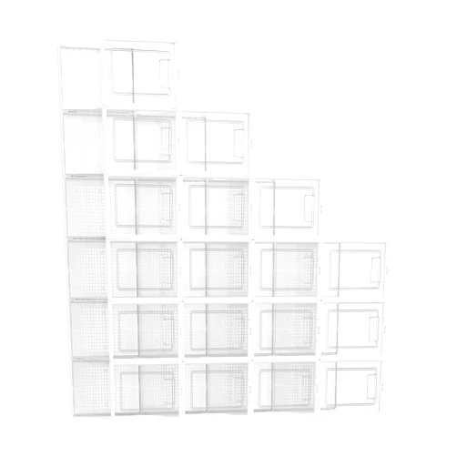 SONGMICS Shoe Boxes, Pack of 18 Shoe Storage Organizers, Stackable Clear Plastic Boxes for Closet, Sneakers, 9.9 x 13.7 x 7.4 Inches, Fit up to US Size 13, Transparent and White ULSP18MWT