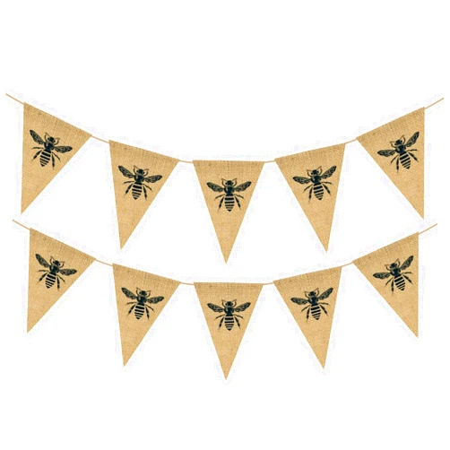 Whaline 2Pcs Queen Bee Burlap Banner Decorations for Baby Shower Birthday Party Pre-Assembled Rustic Bunting Garland Holiday Celebration Hanging Decor for Front Porch Baby Shower Birthday Supplies