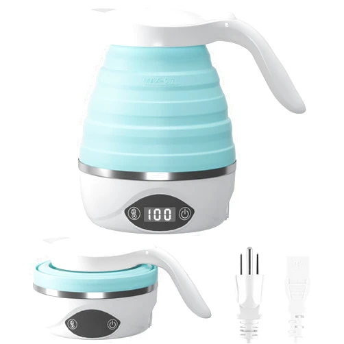 AUCOO Collapsible Travel Kettle Electric Portable Foldable Kettle for Boiling Water, Suitable for 110V & 220V Dual Voltage, for Tea & Coffee, 850W Small Mini BPA-free Silicone Blue