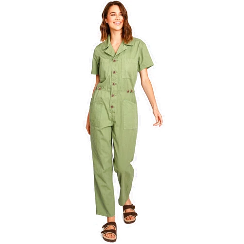 Lana Roux Womens PETITE Aviator Utility Denim Jumpsuit