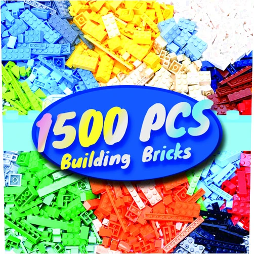HUIZDQ 1500 Pieces Building Bricks, Classic Bulk Small Blocks, Classic Building Bricks Set Basic Building Blocks Compatible with All Major Brands