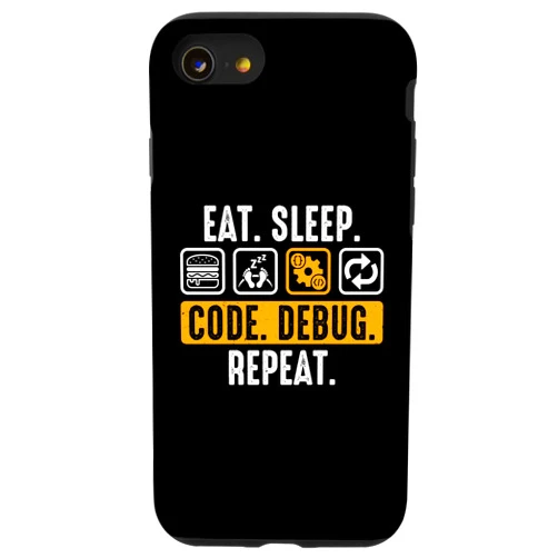 Funny Software Developer Retro Vintage Designs Co. iPhone SE (2020) / 7 / 8 Eat Sleep Code Debug Repeat - Funny Software Developer Case