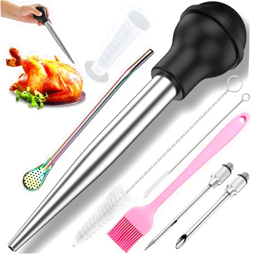 Yoki Peony Turkey Baster Syringe Turkey Injector Cooking Seasoning Pump Commercial Grade Roast Duck Turkey Roast Cream Pump