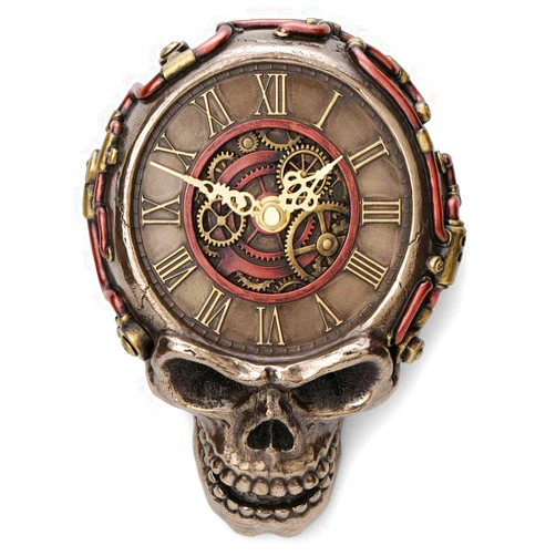 Veronese Design 8.1 Inch Steampunk Flat Skull Mechanical Gage Hanging Wall Clock Antique Bronze Finish Wall Sculpture