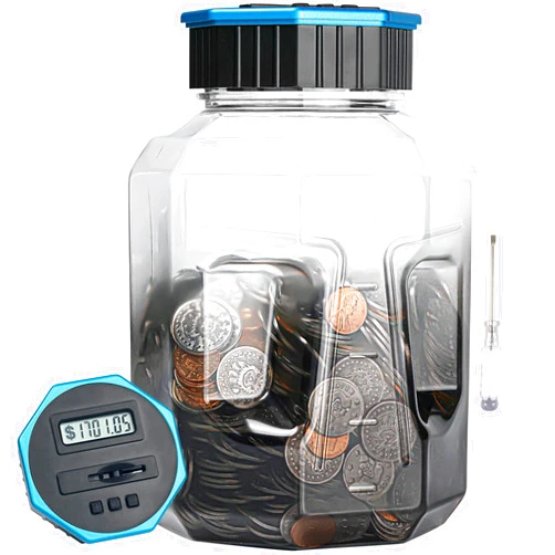 Vcertcpl X-Large Piggy Bank for Adults Kids, Vcertcpl Digital Coin Counting Bank with LCD Counter, 2.4L Capacity, Great Coin Counter Bank Money Counting Jar with Total Amount Displayed (G Gray, X-Large)