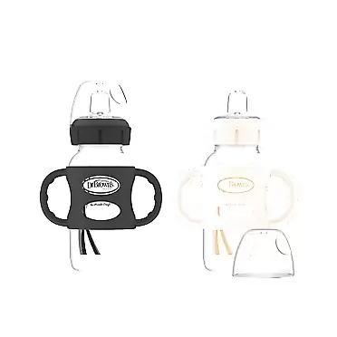 Dr. Brown's Dr. Brown’s® Milestones™ Wide-Neck Sippy Bottle with 100% Silicone Handles, Easy-Grip Bottle with Soft Sippy Spout, 9oz/270mL, BPA Free, Black & Ecru, 2 Pack, 6m+ 2 Pack, Black & Ecru