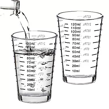 FOVERN1 2 Pack Measuring Cup Shot Glass, Liquid Heavy Glass, 4 Ounce/120ML Espresso Measuring Cups, Espresso Glass Cup Black Line (Black)