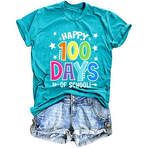 QMH 100 Days of School Shirt: Teacher T Shirts Kindergarten Teacher Gifts Funny Back to School Graphic Short Sleeve Tee Tops