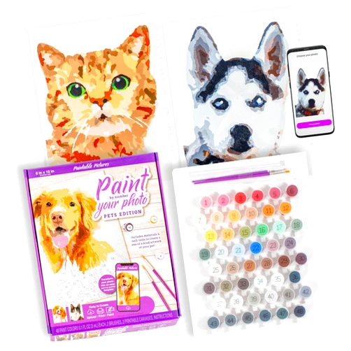 Paintable Pictures | Paint Your Photo by Number: Pets Edition | Customizable Kit | Printable Canvas | Custom Paint by Number Technology