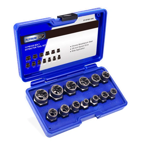 PLATINUMEDGE 13 Pieces Impact Bolt & Nut Remover Set, Stripped Bolt Extractor Set, Cr-Mo Extraction Socket Set with Solid Storage Case, Easy Out Rusted Rounded Damaged Nuts and Bolts