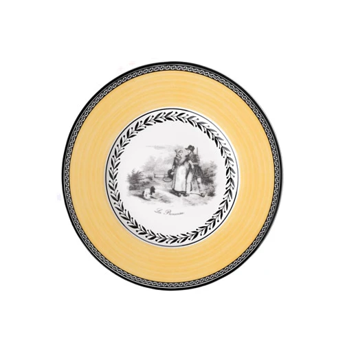 Villeroy & Boch Audun Chasse Bread & Butter Plate, 6.25 in, Premium Porcelain, White/Gray/Yellow