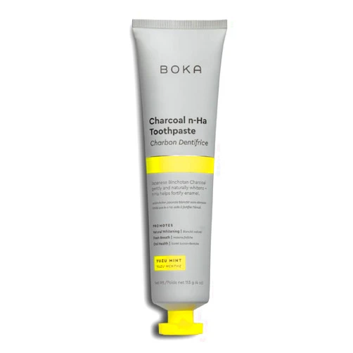 Boka Charcoal Toothpaste - Nano Hydroxyapatite, Fluoride Free, Remineralizing, Sensitive Teeth, Whitening - Dentist Recommended for Adult, Kids - Yuzu Mint Flavor, 4oz 1Pk - US Manufactured